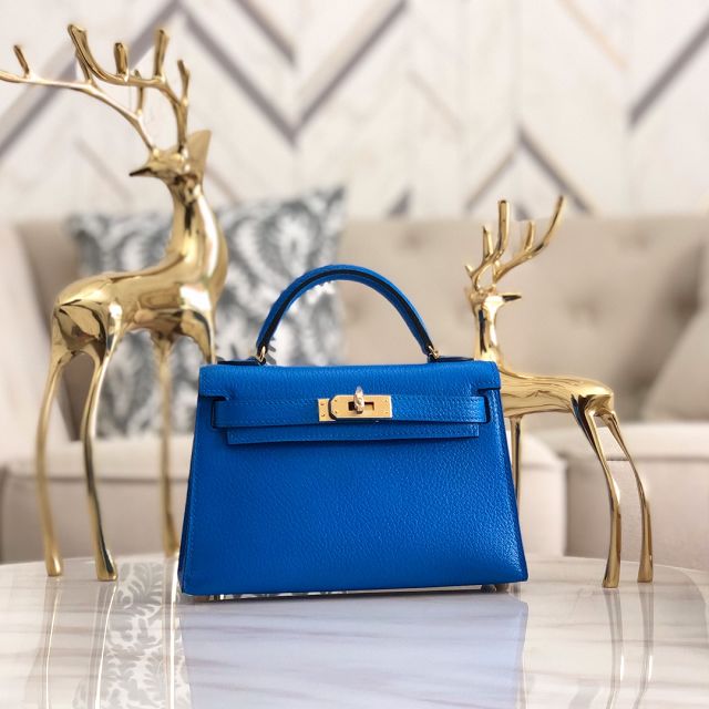 Hermes original goatskin mini kelly 19 bag KG0019 blue hydra 