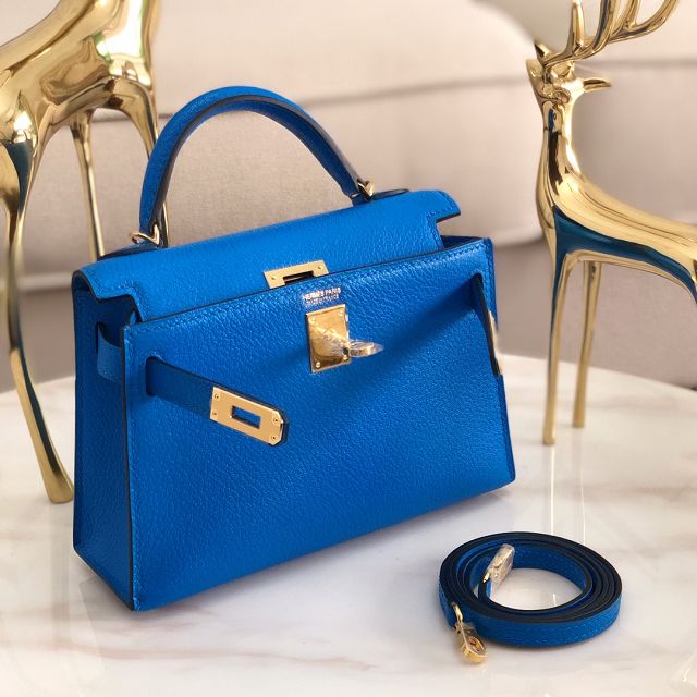 Hermes original goatskin mini kelly 19 bag KG0019 blue hydra 