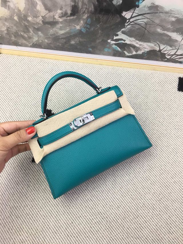 Hermes original goatskin mini kelly 19 bag KG0019 blue paon