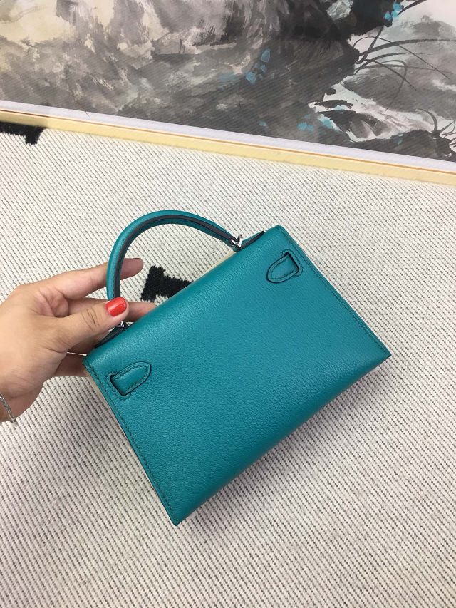 Hermes original goatskin mini kelly 19 bag KG0019 blue paon