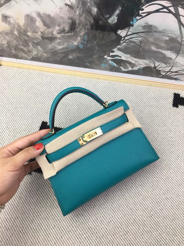 Hermes original goatskin mini kelly 19 bag KG0019 blue paon