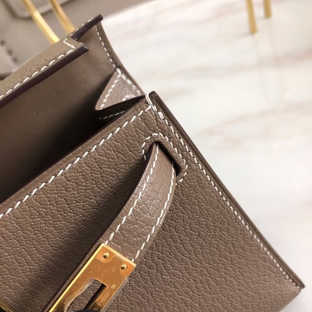 Hermes original goatskin mini kelly 19 bag KG0019 grey etoupe