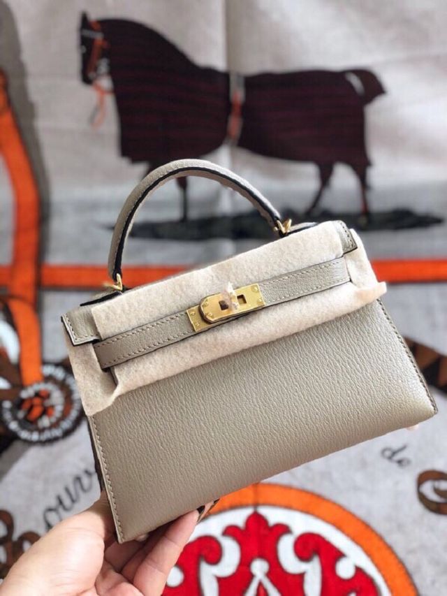 Hermes original goatskin mini kelly 19 bag KG0019 grey tourterelle