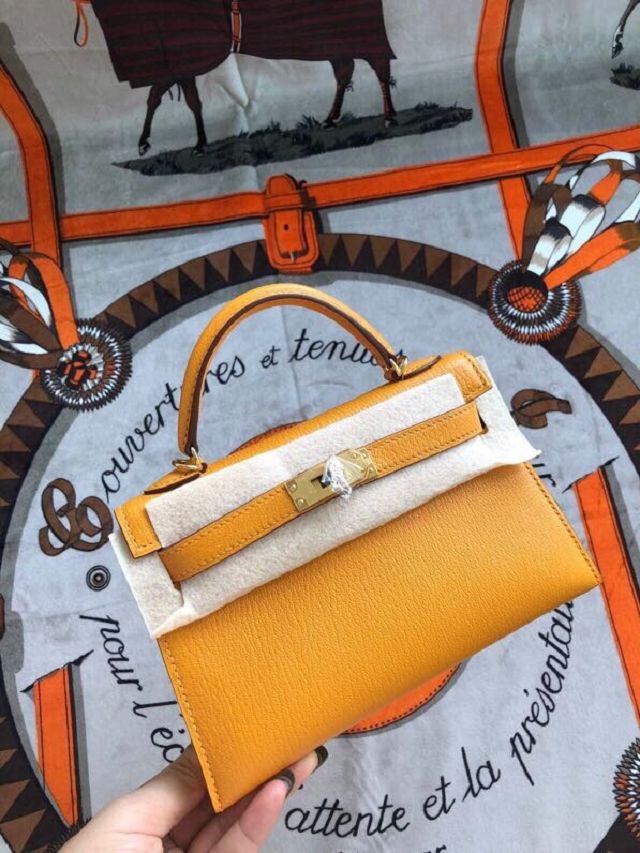 Hermes original goatskin mini kelly 19 bag KG0019 jaune