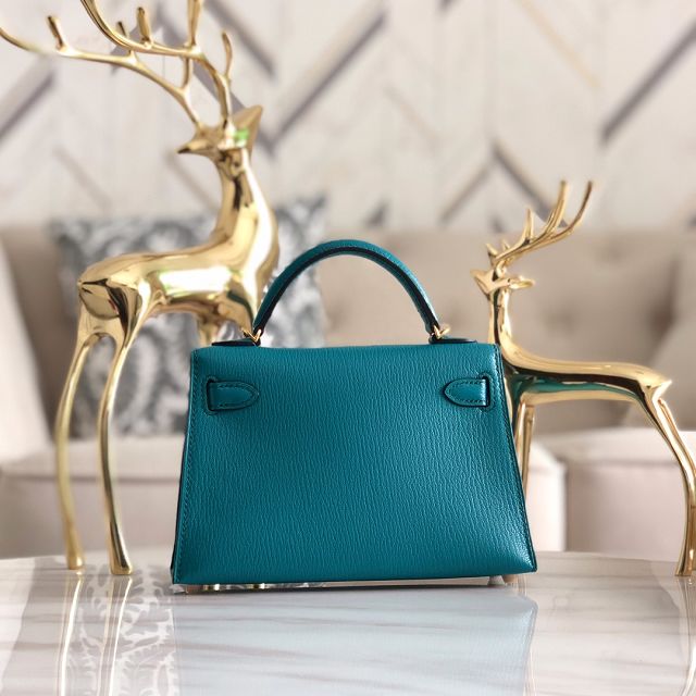 Hermes original goatskin mini kelly 19 bag KG0019 turquoise blue