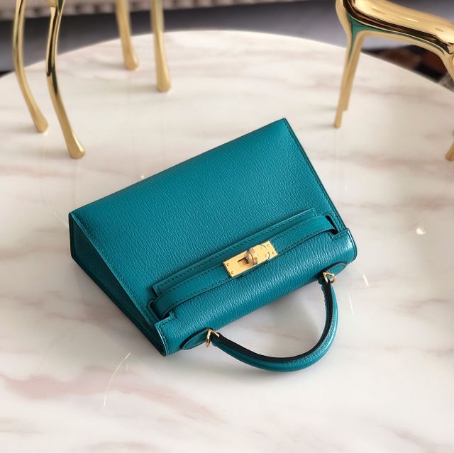 Hermes original goatskin mini kelly 19 bag KG0019 turquoise blue