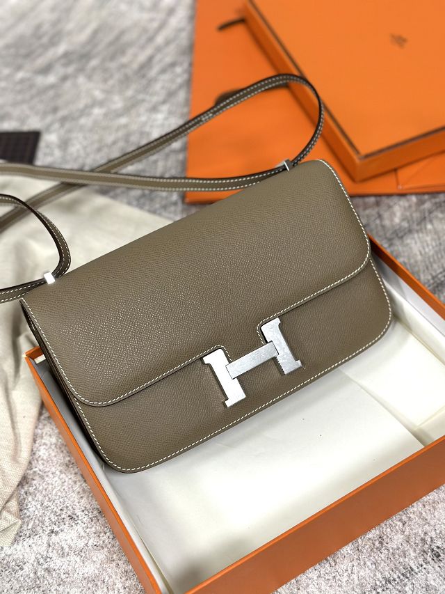 Hermes original epsom leather constance elan bag C024 grey etoupe