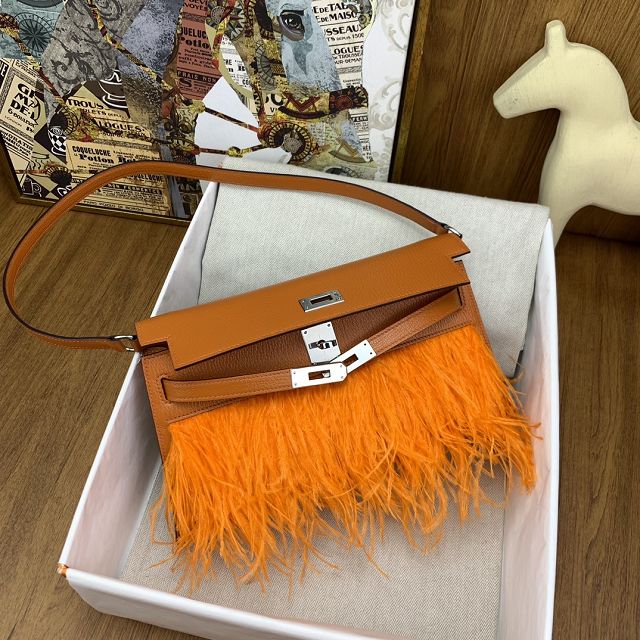 Hermes original chamkila leather kelly elan KE0028-2 orange