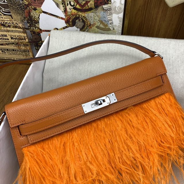 Hermes original chamkila leather kelly elan KE0028-2 orange