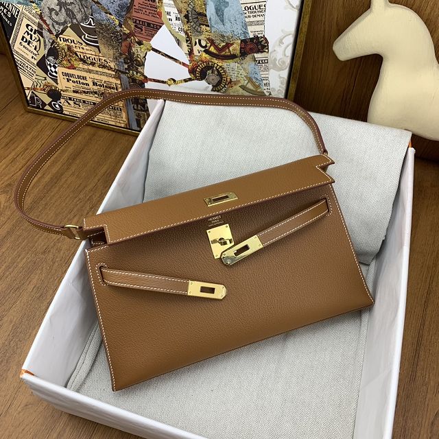 Hermes original chamkila leather kelly elan KE0028-5 gold brown