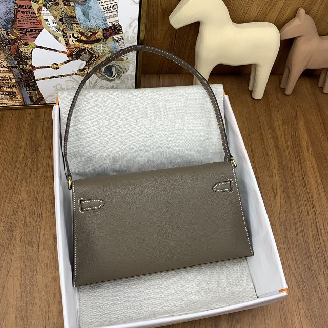 Hermes original chamkila leather kelly elan KE0028-5 grey etoupe