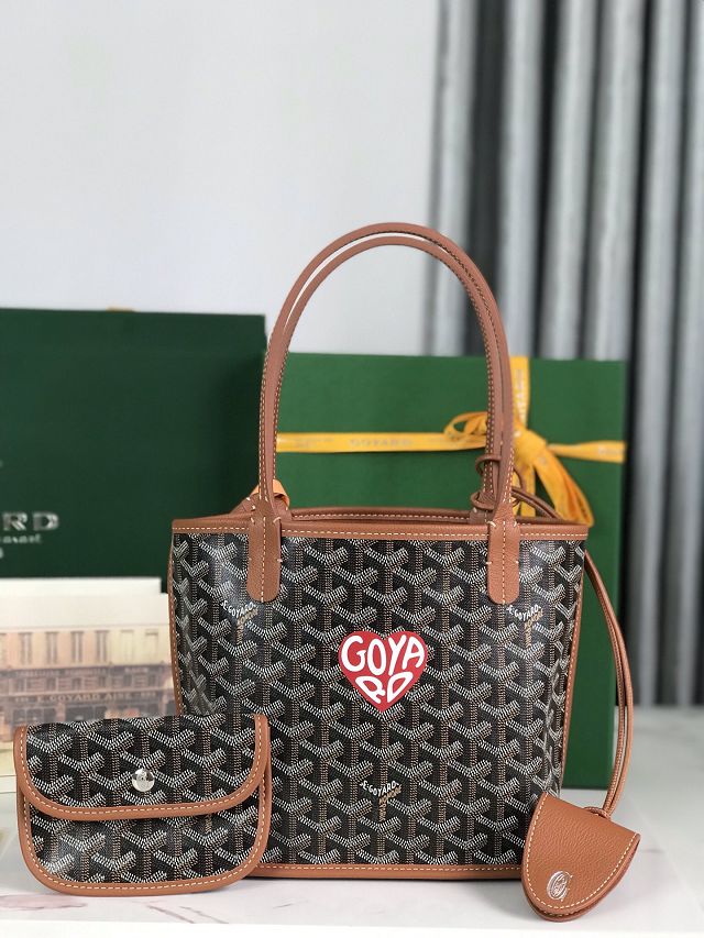 Goyard original calfskin&canvas reversible anjou mini bag GY0086-2 brown