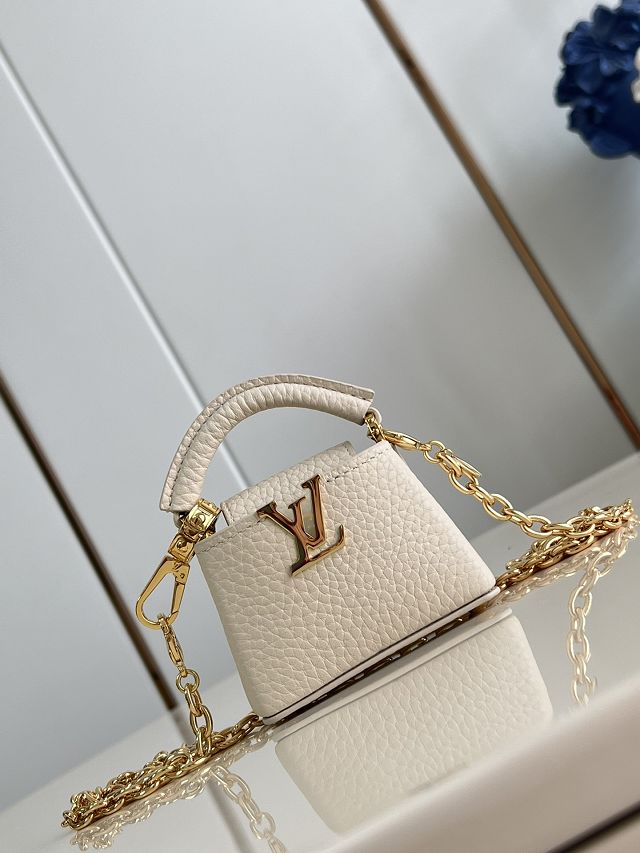 Louis vuitton original calfskin capucines micro bag M02132 beige