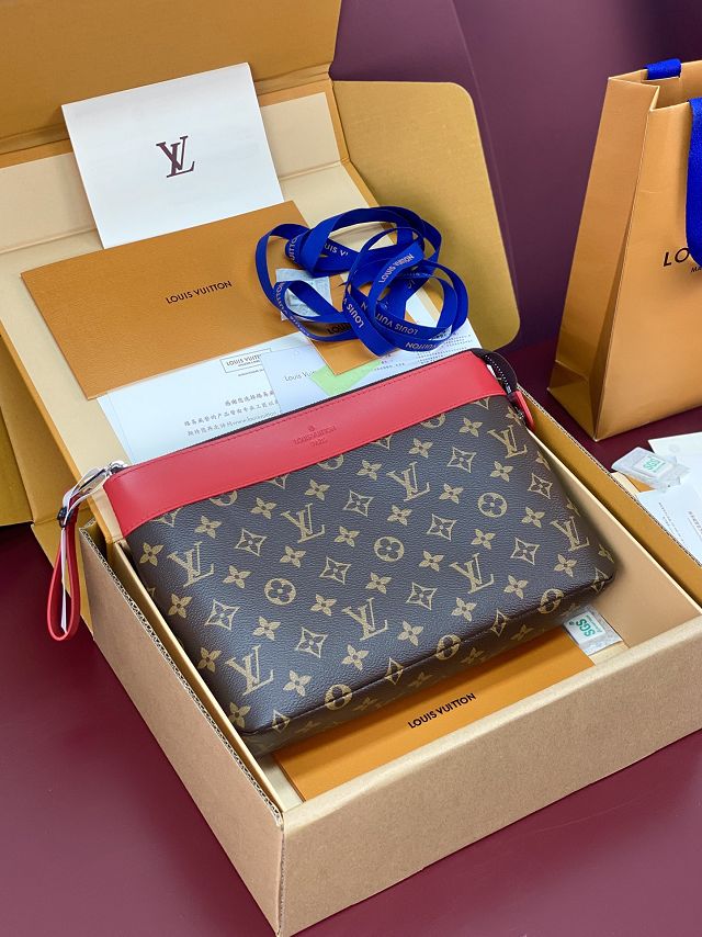 Louis vuitton original monogram canvas pochette voyage souple M13199 red