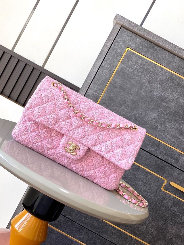 CC original tweed medium flap bag A01112 pink