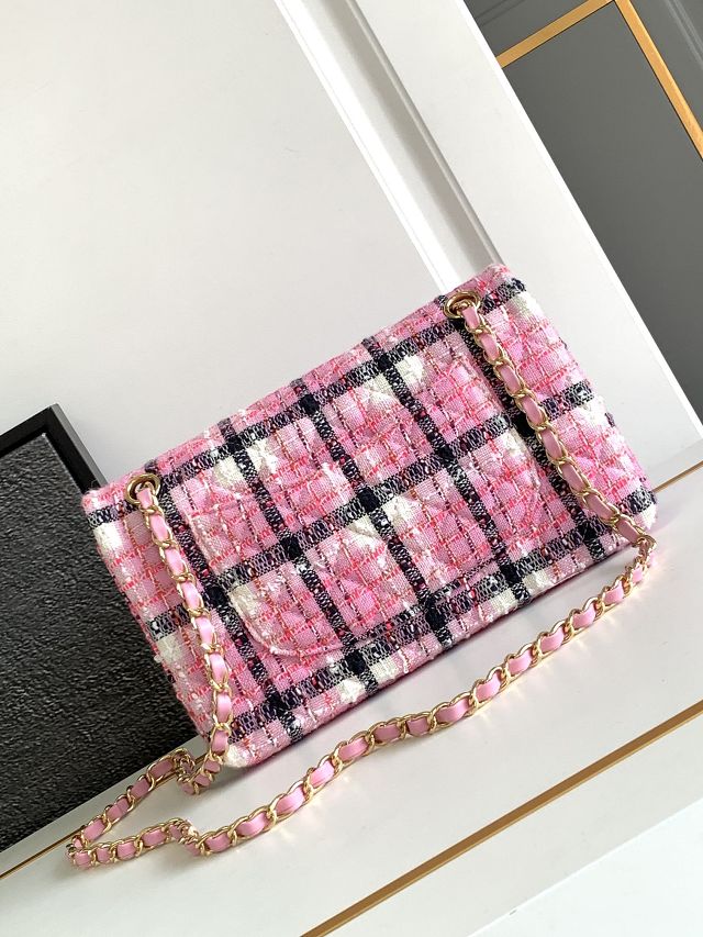 CC original tweed medium flap bag A01112 pink&black