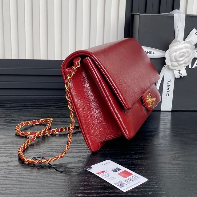 CC original grained calfskin medium flap bag AS5180 red