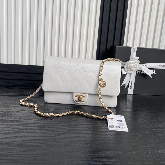 CC original grained calfskin medium flap bag AS5180 white