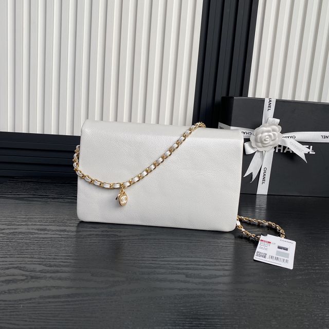 CC original grained calfskin medium flap bag AS5180 white