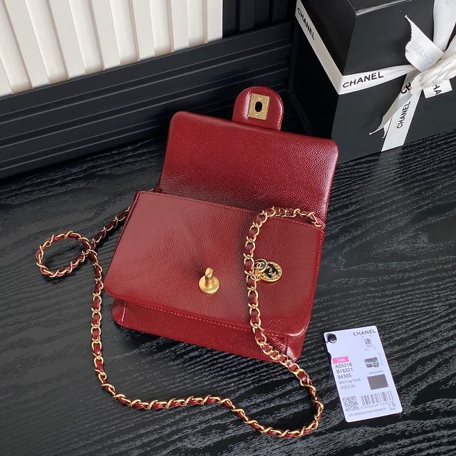 CC original grained calfskin mini flap bag AS5218 red