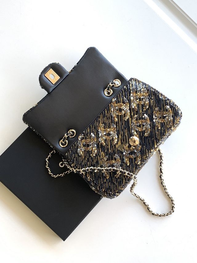 CC original sequins flap bag AS4561 black