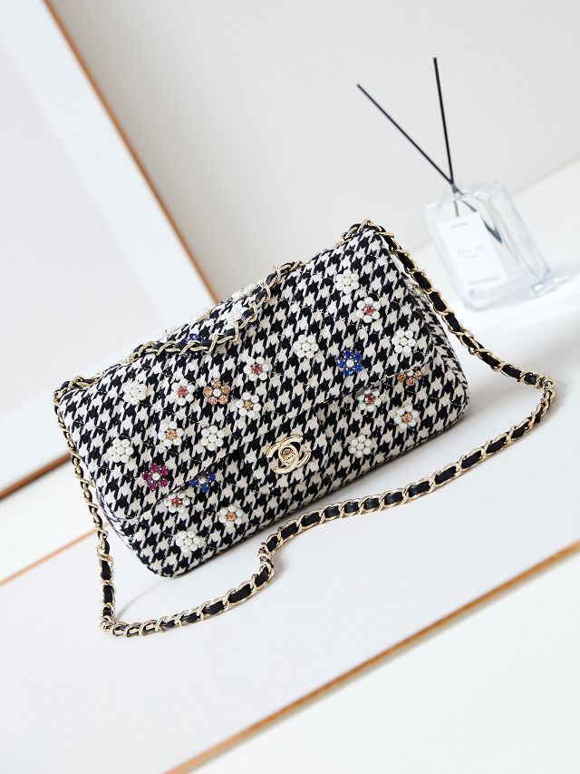 CC original sequins medium flap bag A01112 black&white