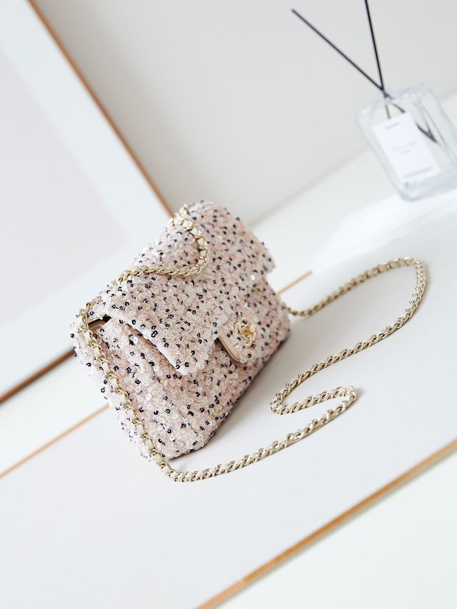 CC original sequins small flap bag AS4298 light pink