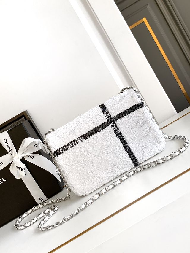 CC original sequins mini flap bag AS2090 white