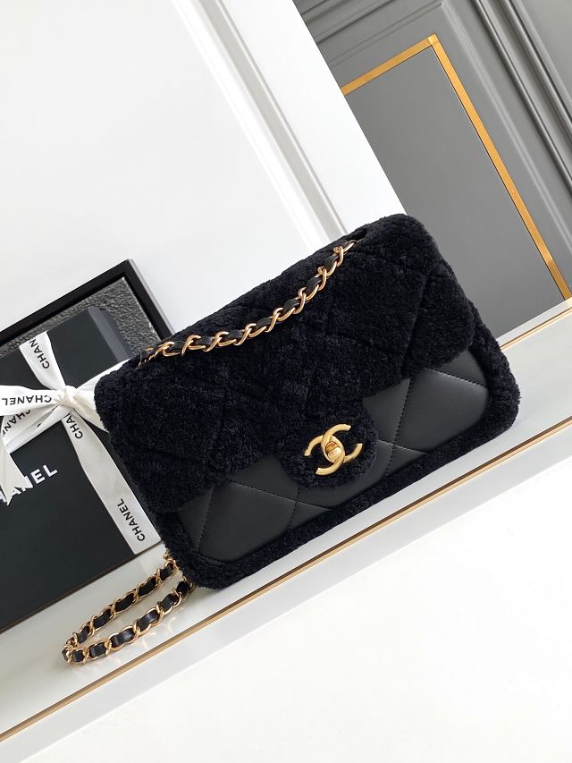 CC original shearling medium flap bag AS5149 black