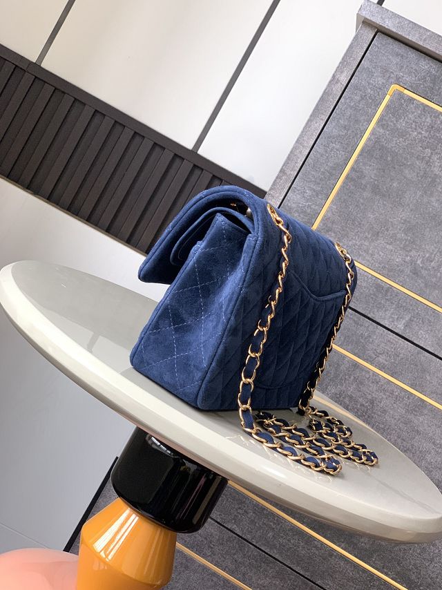 CC original suede calfskin medium flap bag A01112 navy blue