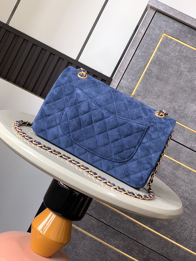 CC original suede calfskin medium flap bag A01112 navy blue