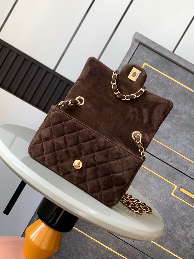 CC original suede calfskin mini flap bag A69900 dark coffee