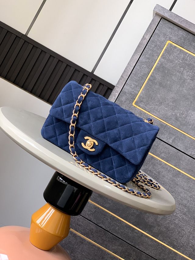 CC original suede calfskin mini flap bag A69900 navy blue