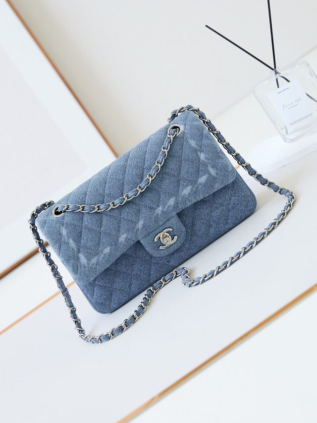 CC original denim medium flap bag A01112 blue