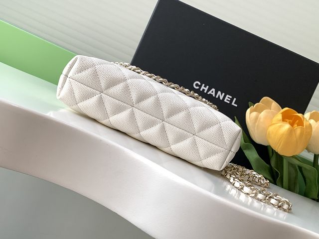 CC original grained calfskin clutch with chain AP4423 white