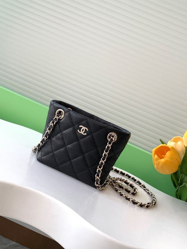 CC original grained calfskin mini clutch with chain AP4422 black