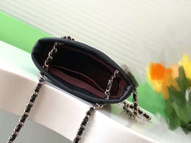 CC original grained calfskin mini clutch with chain AP4422 black