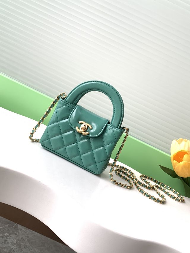 CC original calfskin clutch with chain AP3435 green