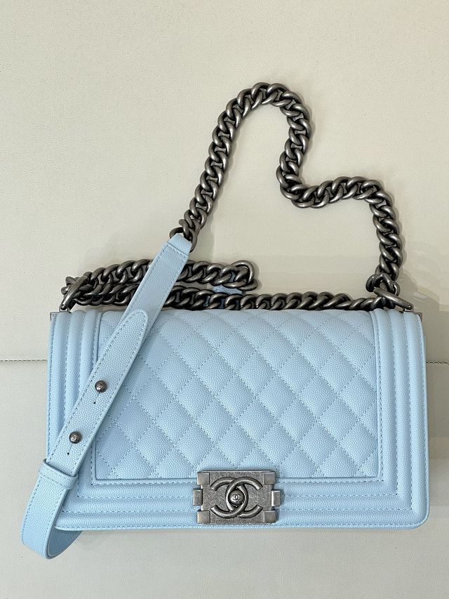 CC original grained calfskin medium boy handbag A67086 sky blue