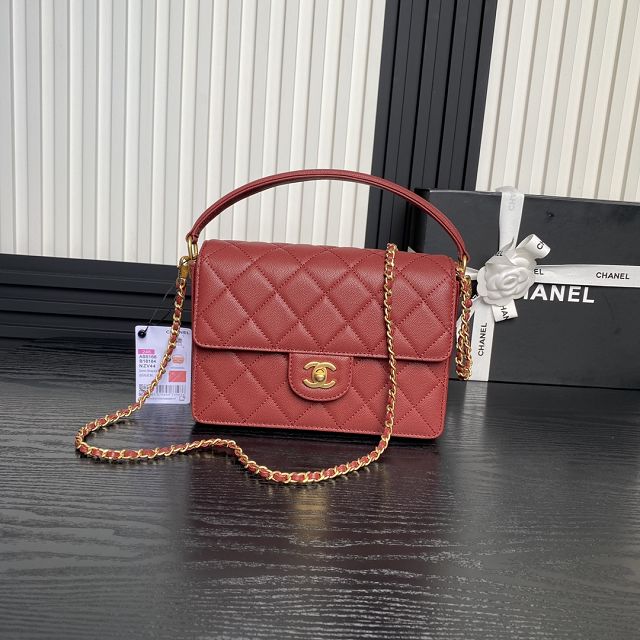 CC original grained calfskin medium flap bag AS5166 red