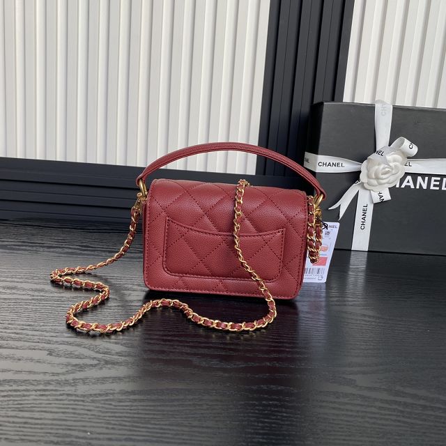 CC original grained calfskin mini flap bag AS5164 red