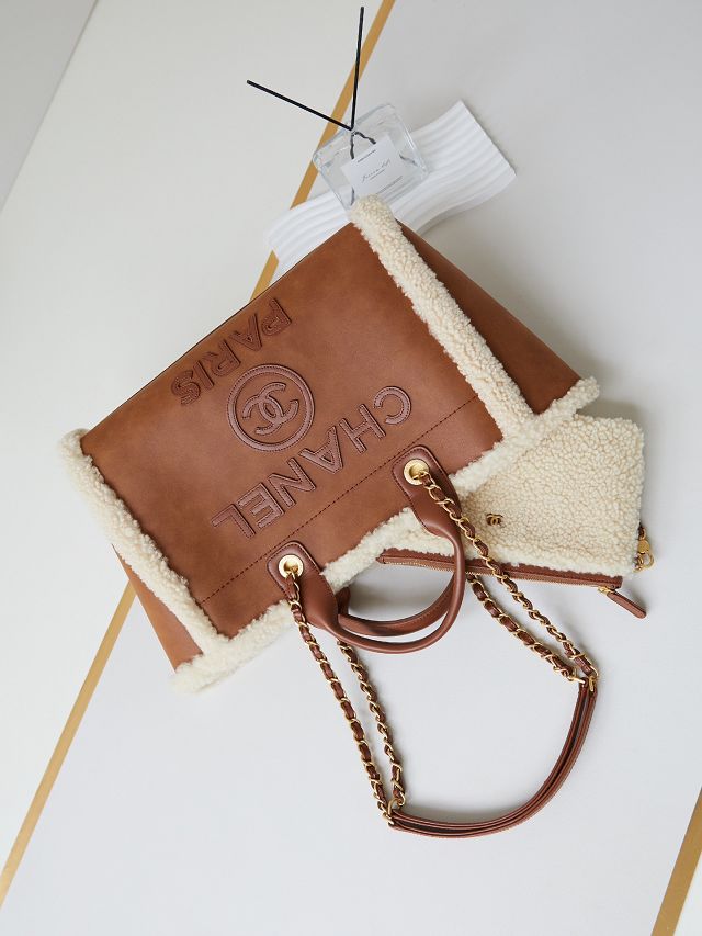 CC original suede&shearling small shopping bag AS3257 brown