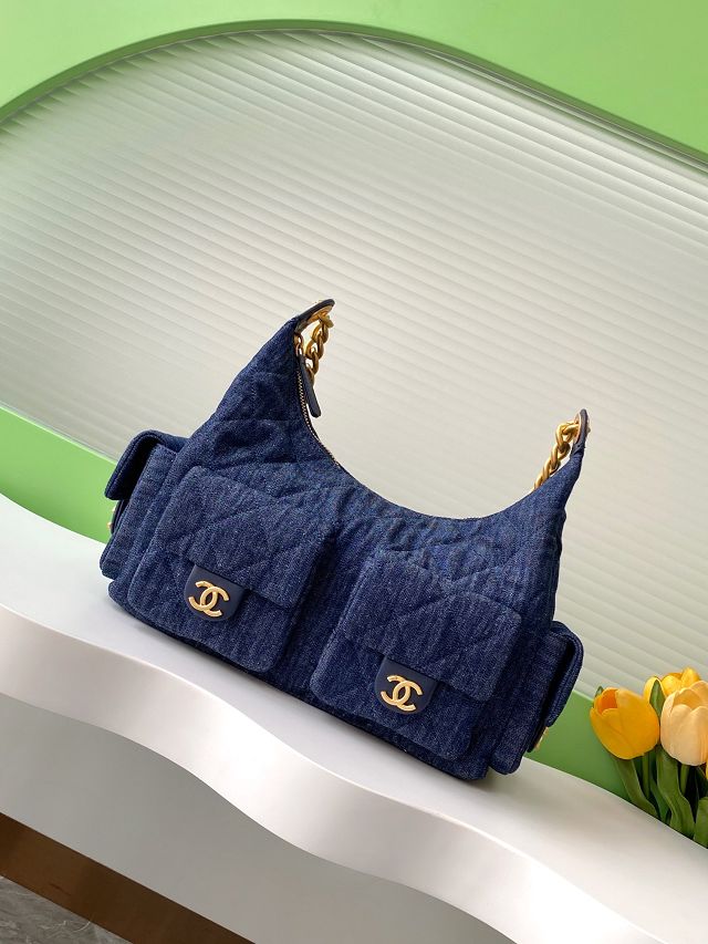 CC original denim maxi hobo bag AS5302 dark blue