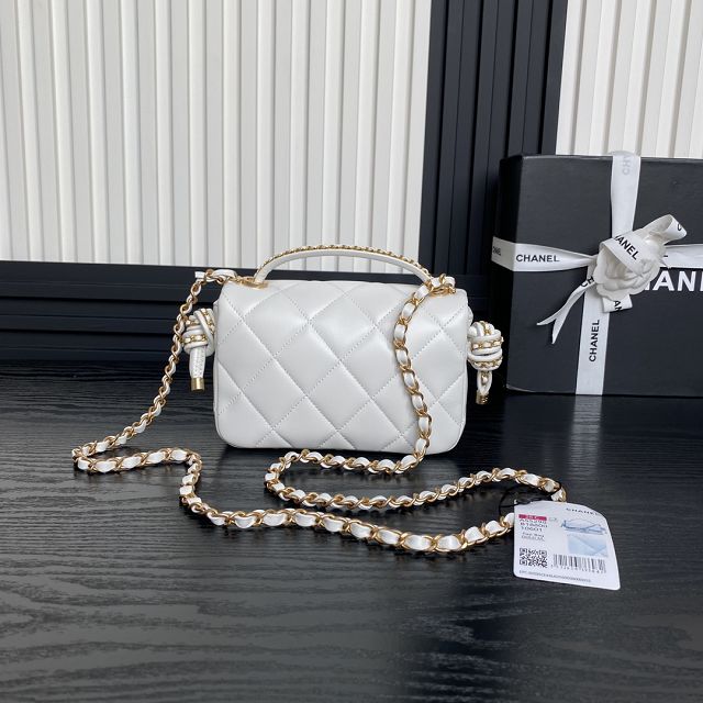 CC original lambskin mini top handle flap bag AS5298 white