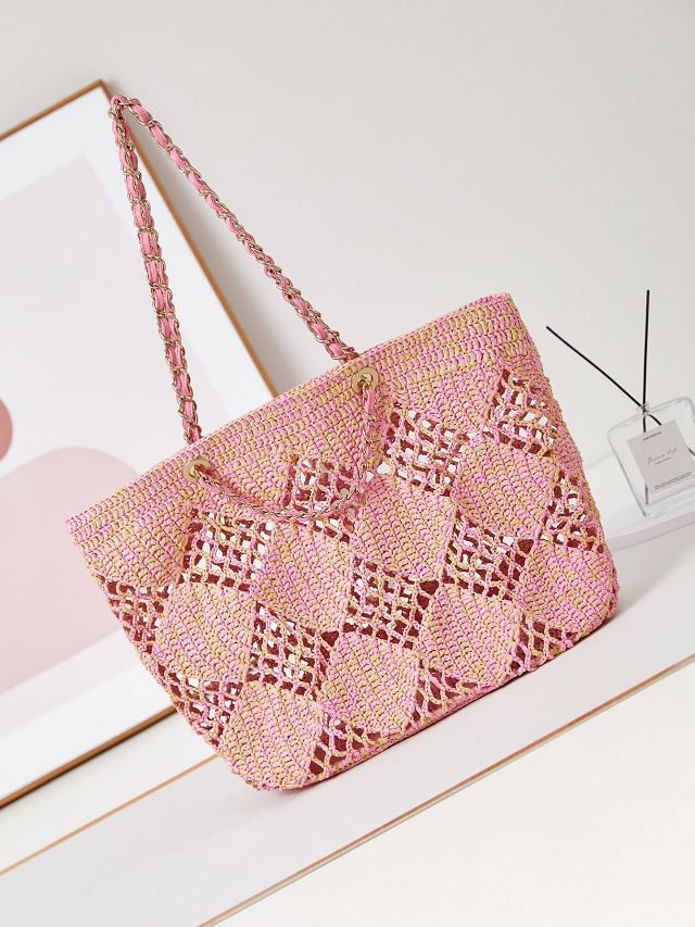 CC original raffia large shopping bag AS4576 pink