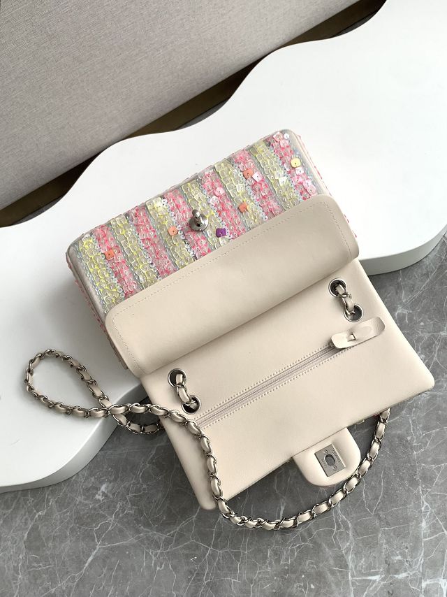 CC original sequins medium flap bag A01112 white&pink