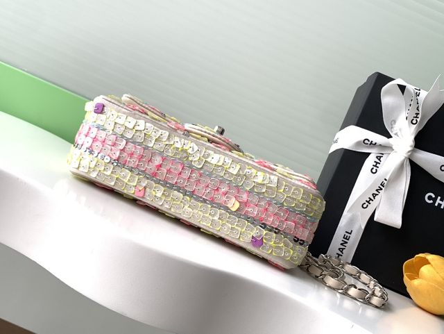 CC original sequins mini flap bag A01112 white&pink