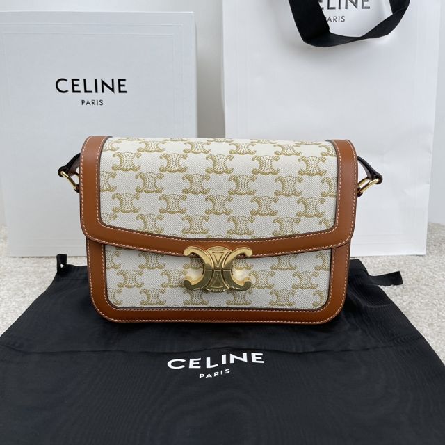 Celine original canvas medium triomphe bag 187363 white