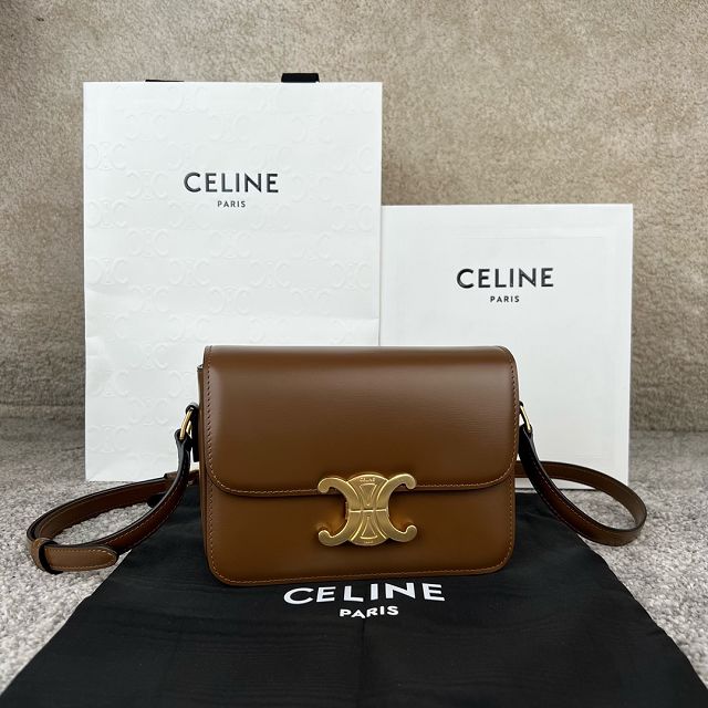 Celine original calfskin small triomphe bag 188423 dark brown