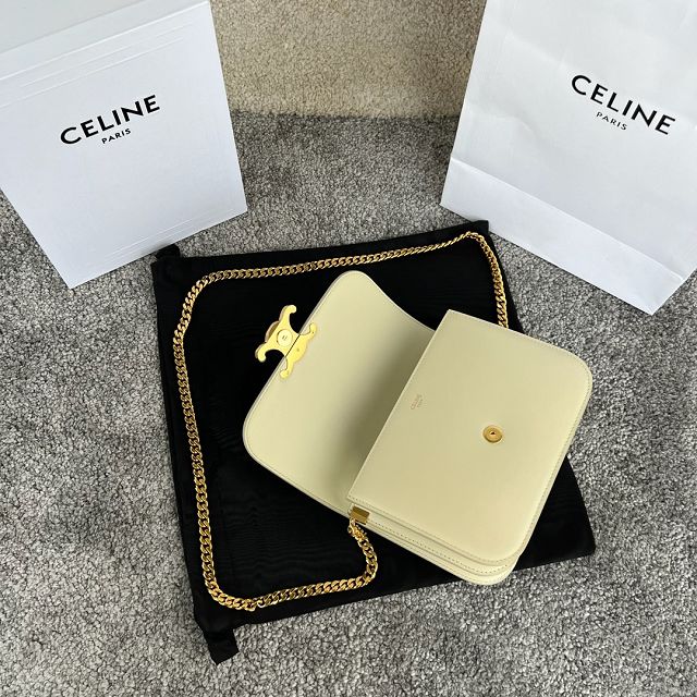 Celine original calfskin small triomphe chain bag 113583 beige